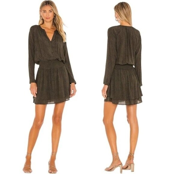 RAILS Jasmine Dress Olive Speckled V Neck Mini Smocked Waist Women’s Small - Picture 1 of 12